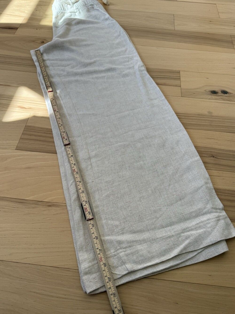 Linen Pants Rope Belt Tassel Wide Leg Beige Natural Coastal Cottage Beach Small - Picture 9 of 9